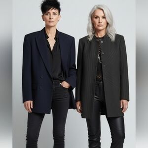 2 BDL💖Simon Chang NAVY➕GREEN/BROWN LINED TUNIC LENGTH JACKETS Sz 6, 8 VINTAGE